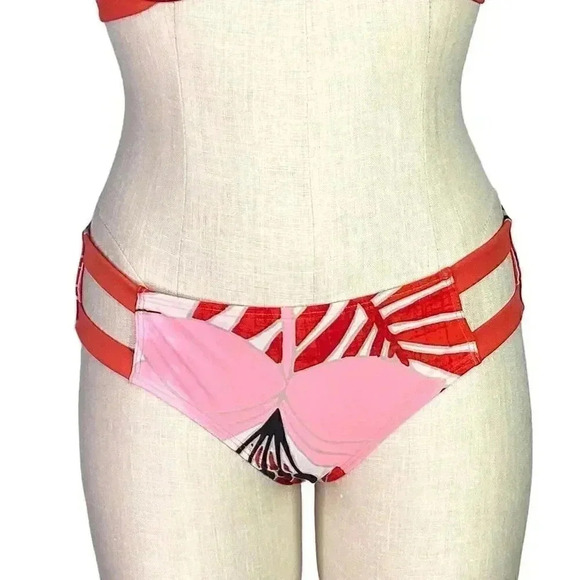 Aerie Women M Tropical Floral Pushup Halter Hipster Bikini Swimsuit Orange Multi - Picture 3 of 12